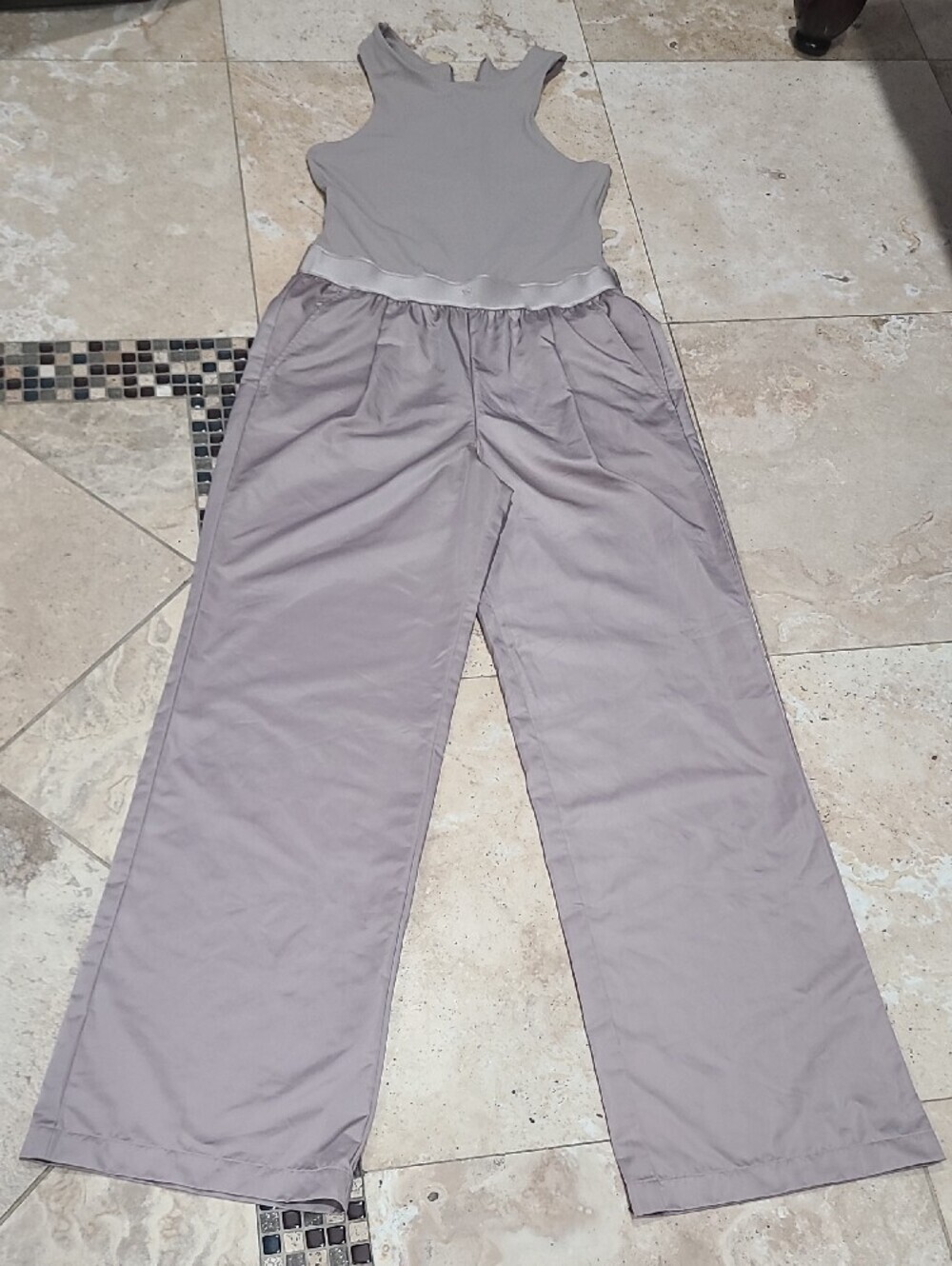 Victoria's Secret Sleeveless Wide-Leg Jumpsuit in Light Gray